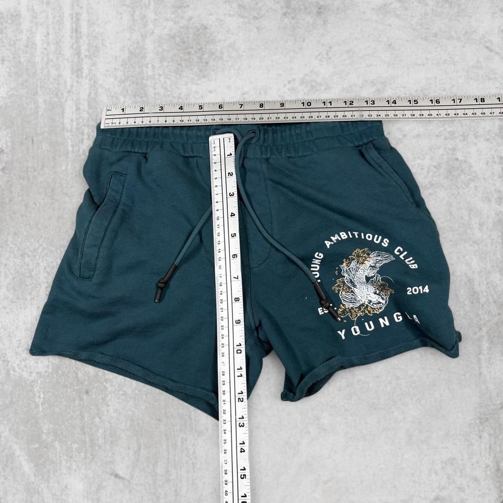 YoungLA Young Ambitious Club 2014 Koi Graphic Shorts Teal Blue Medium YLA152 - Picture 7 of 7